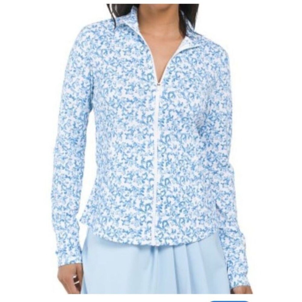 Tommy Bahama Golf & Tennis Women S Blue Coral Print Half Zip Pullover Top NWT